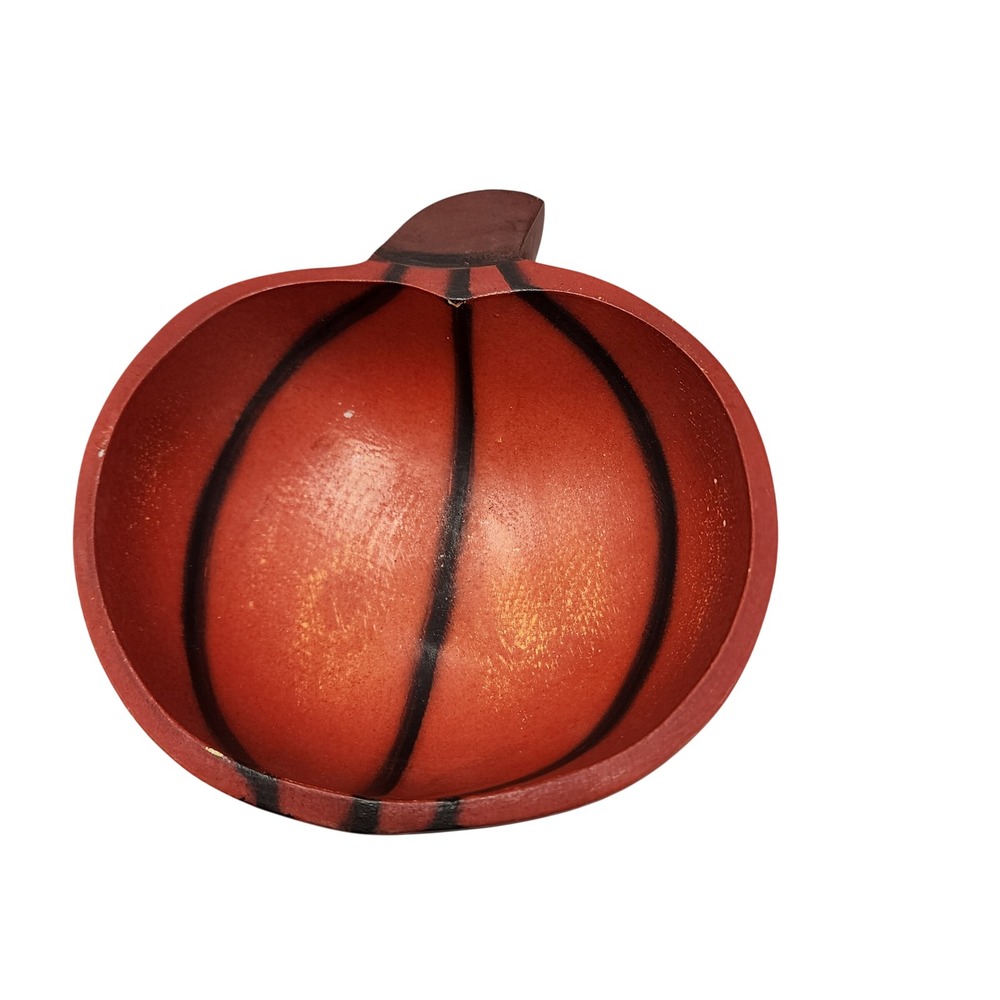 Vintage Kmart Pumpkin Wooden Decorative Bowl Catch All Dish Orange